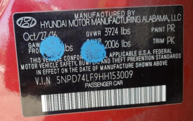 Photo 9 VIN: 5NPD74LF9HH153009 - HYUNDAI ELANTRA SE 