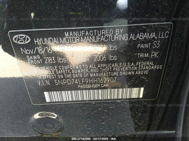 Photo 8 VIN: 5NPD74LF9HH162907 - HYUNDAI ELANTRA 