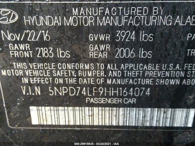 Photo 8 VIN: 5NPD74LF9HH164074 - HYUNDAI ELANTRA 