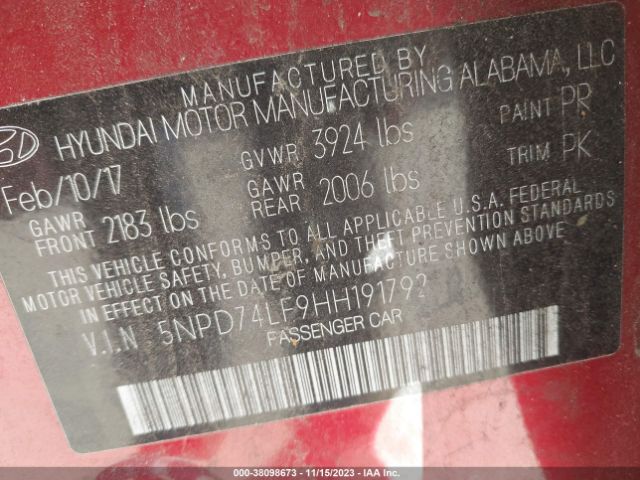 Photo 8 VIN: 5NPD74LF9HH191792 - HYUNDAI ELANTRA 