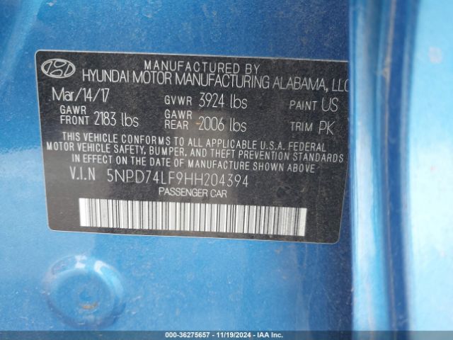 Photo 8 VIN: 5NPD74LF9HH204394 - HYUNDAI ELANTRA 