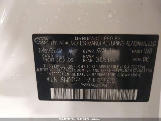 Photo 8 VIN: 5NPD74LF9HH208610 - HYUNDAI ELANTRA 