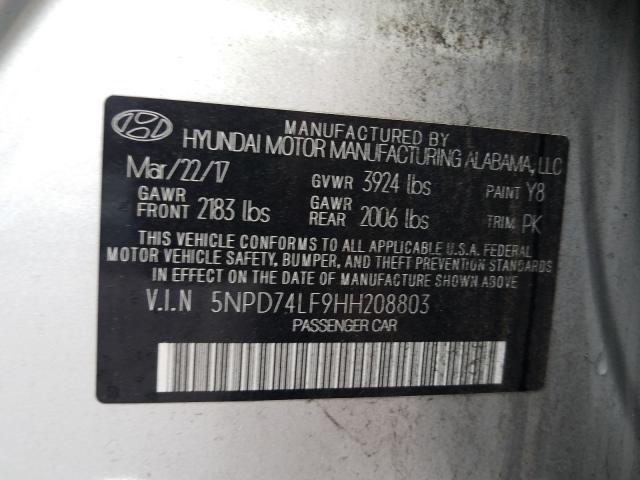 Photo 9 VIN: 5NPD74LF9HH208803 - HYUNDAI ELANTRA SE 