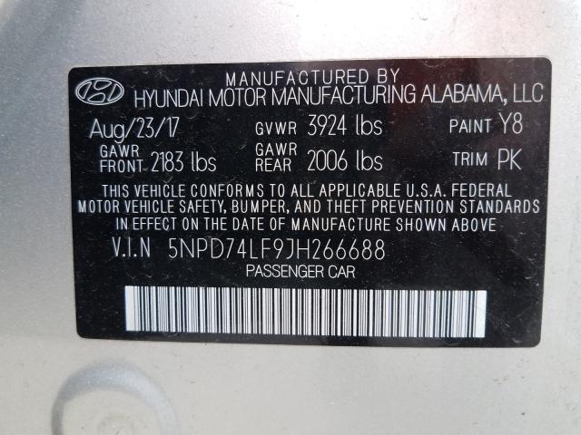 Photo 9 VIN: 5NPD74LF9JH266688 - HYUNDAI ELANTRA SE 