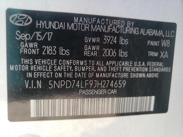 Photo 9 VIN: 5NPD74LF9JH274659 - HYUNDAI ELANTRA SE 