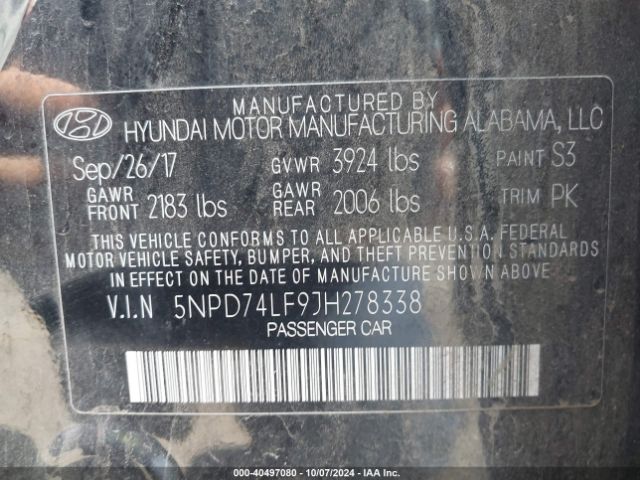 Photo 8 VIN: 5NPD74LF9JH278338 - HYUNDAI ELANTRA 