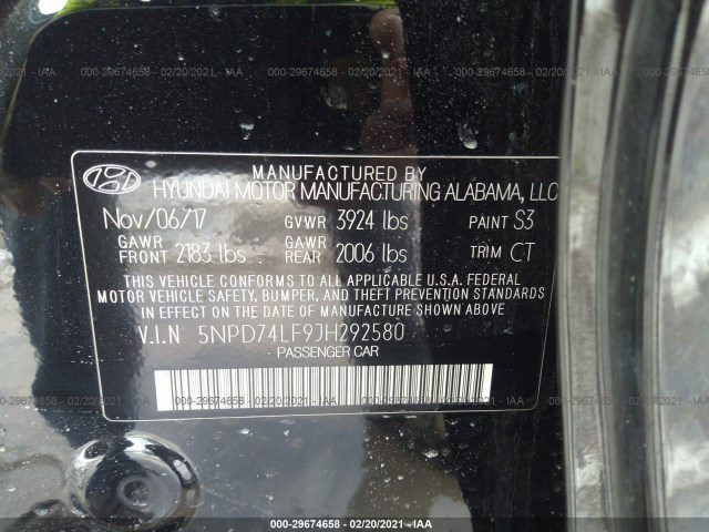 Photo 8 VIN: 5NPD74LF9JH292580 - HYUNDAI ELANTRA 