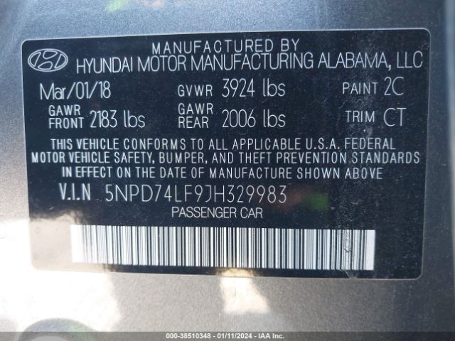 Photo 8 VIN: 5NPD74LF9JH329983 - HYUNDAI ELANTRA 