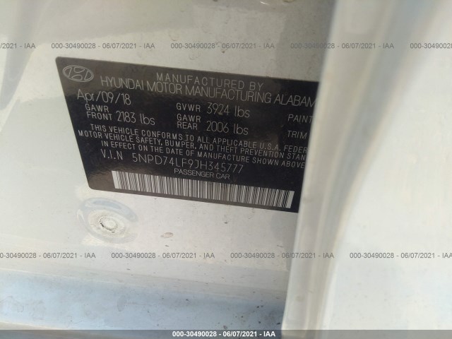 Photo 8 VIN: 5NPD74LF9JH345777 - HYUNDAI ELANTRA 