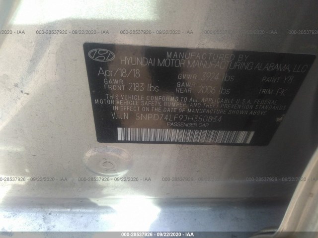 Photo 8 VIN: 5NPD74LF9JH350834 - HYUNDAI ELANTRA 