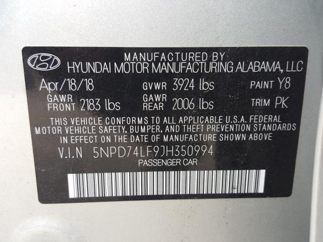 Photo 9 VIN: 5NPD74LF9JH350994 - HYUNDAI ELANTRA SE 