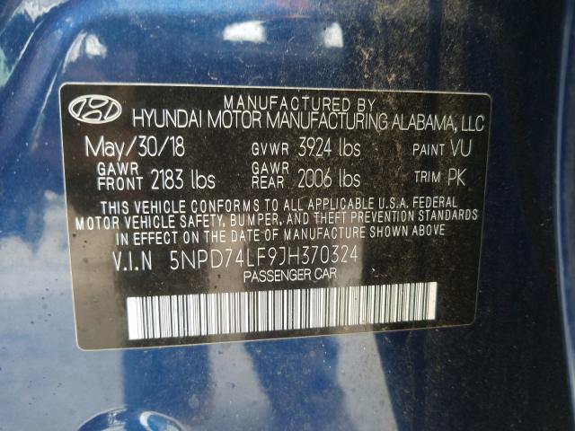 Photo 9 VIN: 5NPD74LF9JH370324 - HYUNDAI ELANTRA SE 