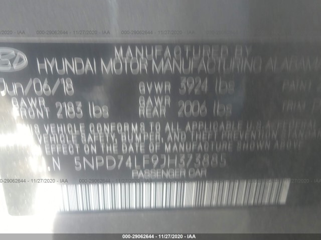 Photo 8 VIN: 5NPD74LF9JH373885 - HYUNDAI ELANTRA 