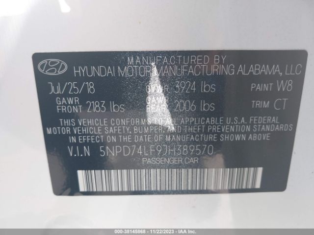 Photo 8 VIN: 5NPD74LF9JH389570 - HYUNDAI ELANTRA 