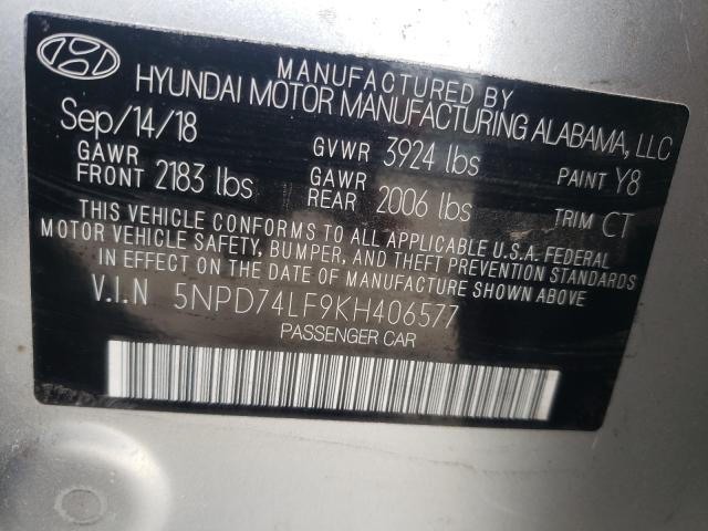 Photo 9 VIN: 5NPD74LF9KH406577 - HYUNDAI ELANTRA 