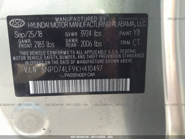 Photo 8 VIN: 5NPD74LF9KH410497 - HYUNDAI ELANTRA 