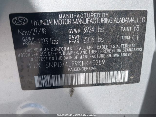 Photo 8 VIN: 5NPD74LF9KH440289 - HYUNDAI ELANTRA 