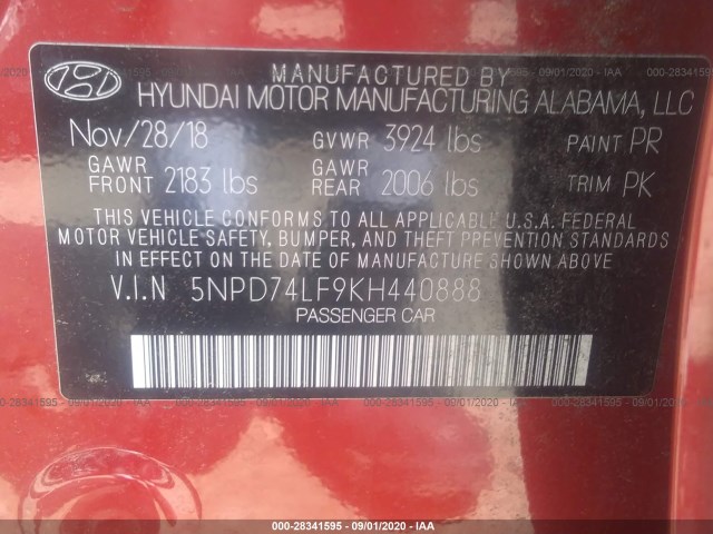 Photo 8 VIN: 5NPD74LF9KH440888 - HYUNDAI ELANTRA 