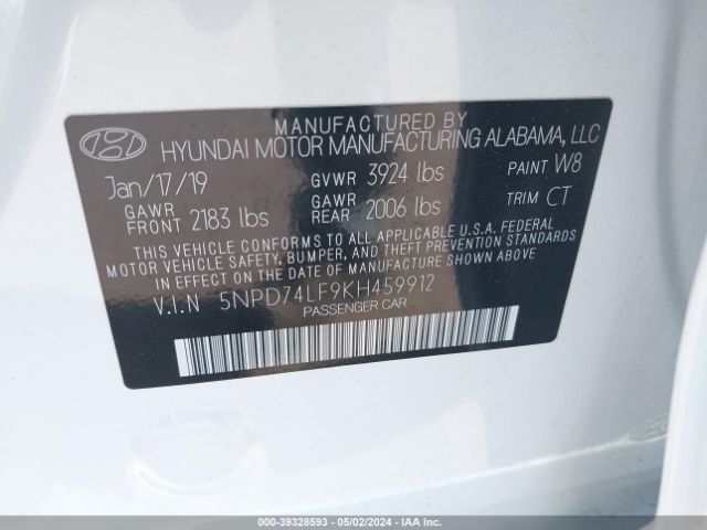 Photo 8 VIN: 5NPD74LF9KH459912 - HYUNDAI ELANTRA 