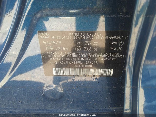 Photo 8 VIN: 5NPD74LF9KH467458 - HYUNDAI ELANTRA 