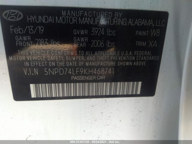 Photo 8 VIN: 5NPD74LF9KH468741 - HYUNDAI ELANTRA 