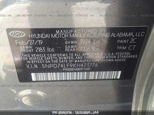 Photo 9 VIN: 5NPD74LF9KH473776 - HYUNDAI ELANTRA 