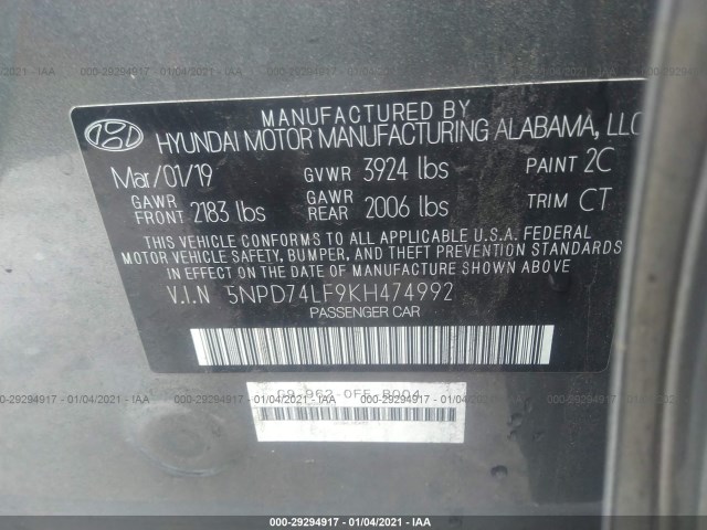 Photo 8 VIN: 5NPD74LF9KH474992 - HYUNDAI ELANTRA 