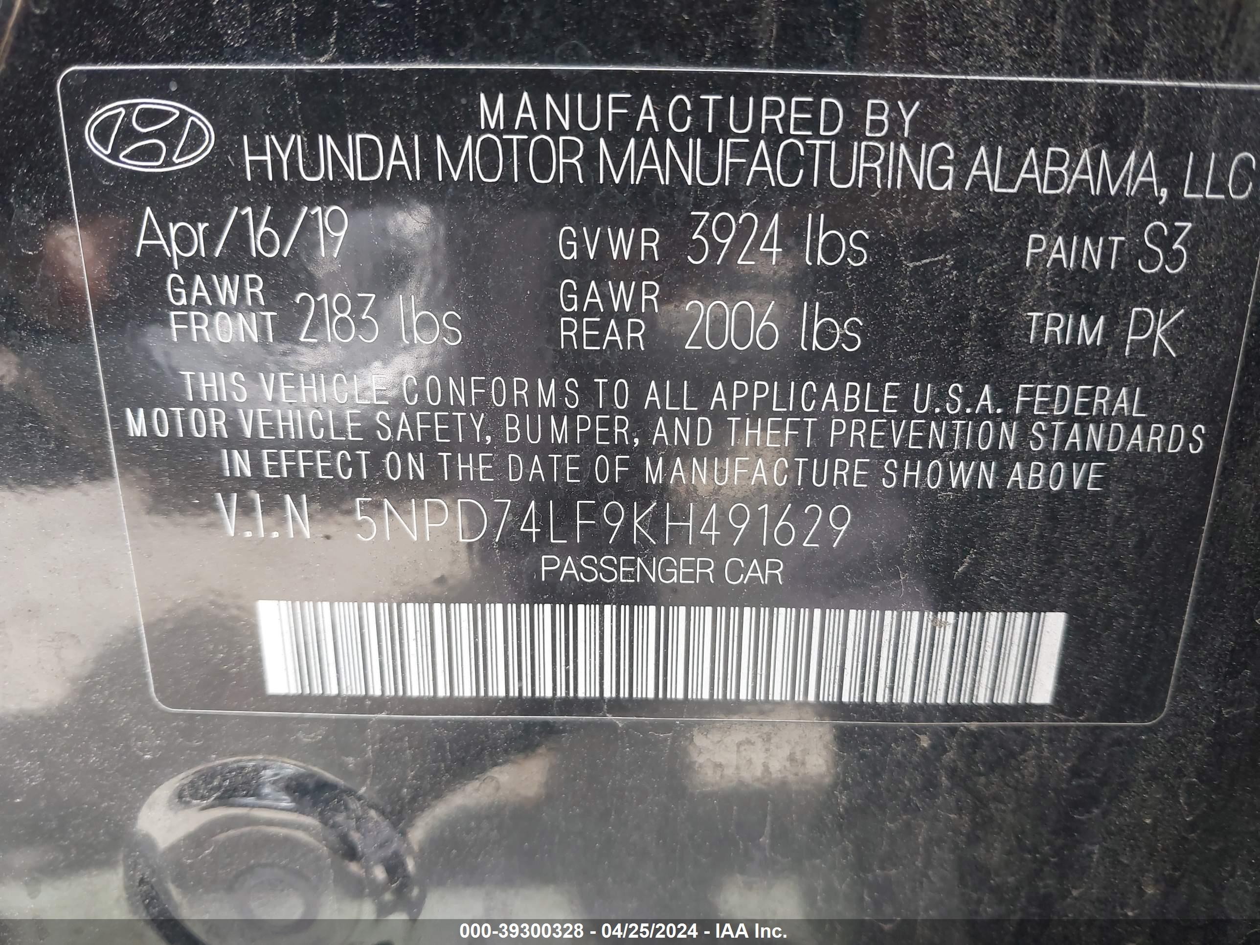 Photo 4 VIN: 5NPD74LF9KH491629 - HYUNDAI ELANTRA 