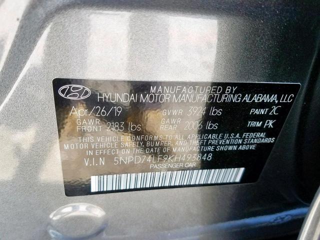 Photo 9 VIN: 5NPD74LF9KH493848 - HYUNDAI ELANTRA SE 