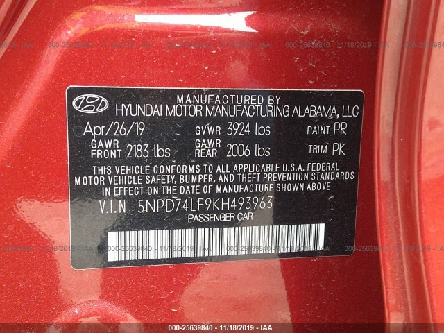 Photo 8 VIN: 5NPD74LF9KH493963 - HYUNDAI ELANTRA 