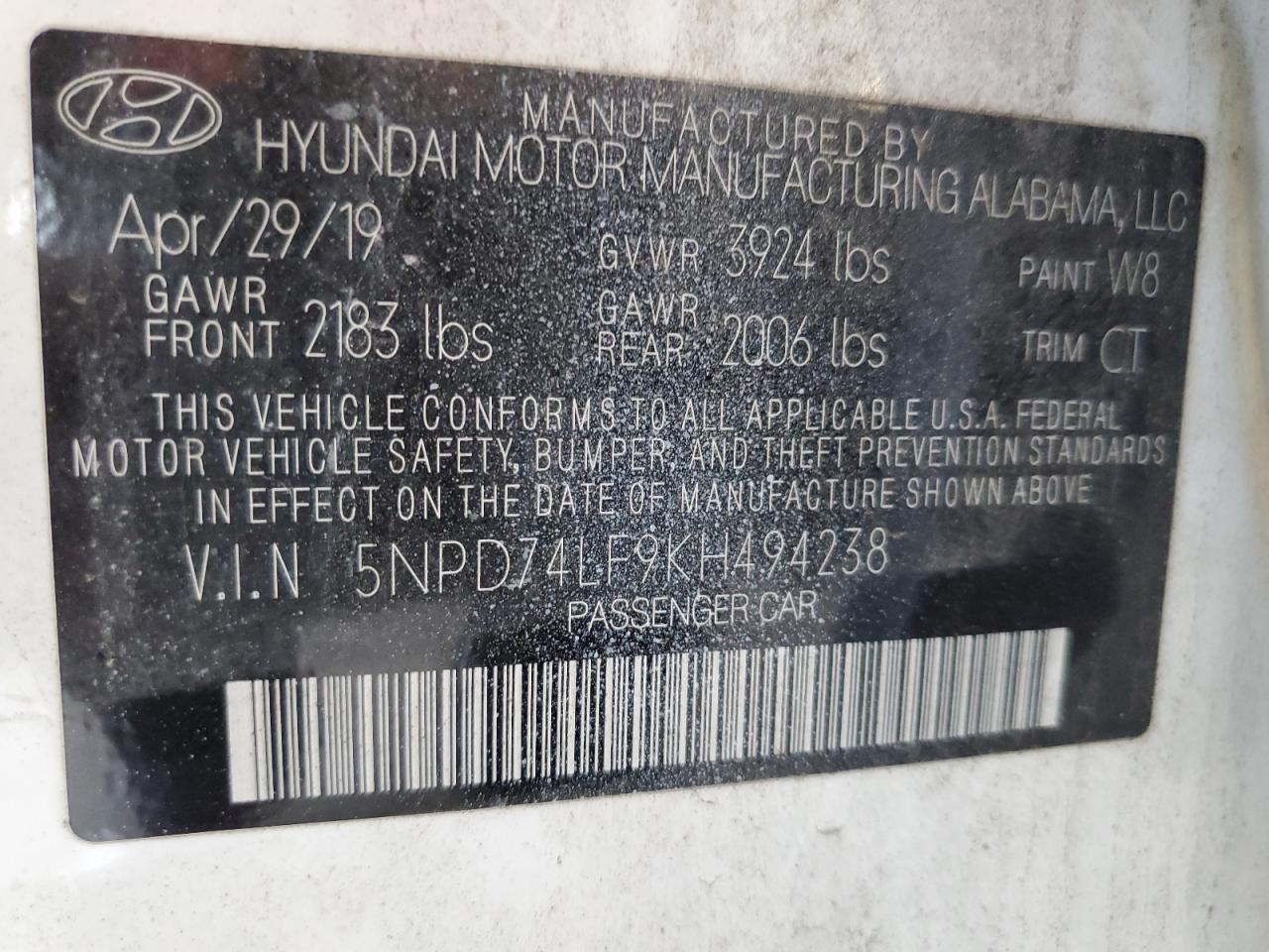 Photo 12 VIN: 5NPD74LF9KH494238 - HYUNDAI ELANTRA 