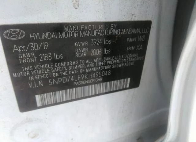 Photo 8 VIN: 5NPD74LF9KH495048 - HYUNDAI ELANTRA 