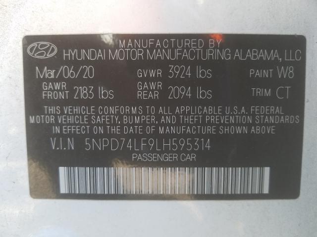 Photo 9 VIN: 5NPD74LF9LH595314 - HYUNDAI ELANTRA SE 