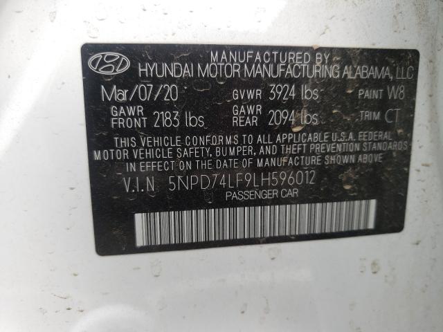 Photo 9 VIN: 5NPD74LF9LH596012 - HYUNDAI ELANTRA SE 