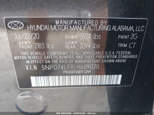 Photo 8 VIN: 5NPD74LF9LH609020 - HYUNDAI ELANTRA 