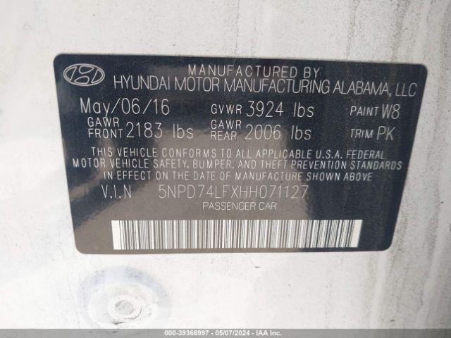 Photo 8 VIN: 5NPD74LFXHH071127 - HYUNDAI ELANTRA 