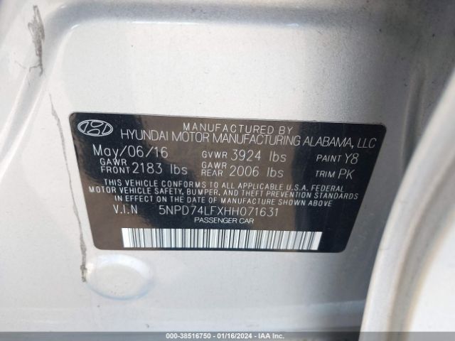 Photo 8 VIN: 5NPD74LFXHH071631 - HYUNDAI ELANTRA 