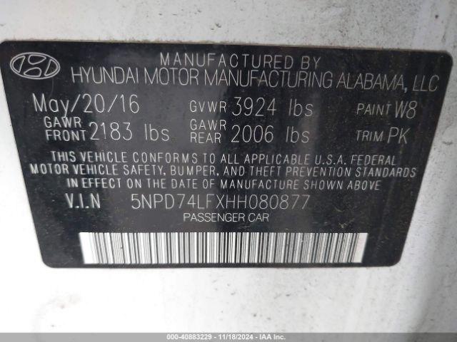 Photo 8 VIN: 5NPD74LFXHH080877 - HYUNDAI ELANTRA 