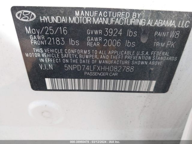 Photo 8 VIN: 5NPD74LFXHH082788 - HYUNDAI ELANTRA 