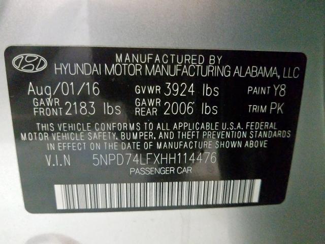 Photo 9 VIN: 5NPD74LFXHH114476 - HYUNDAI ELANTRA SE 