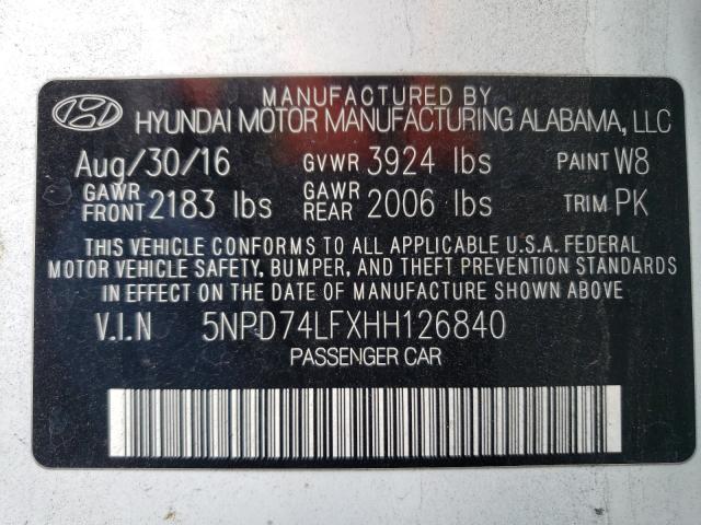 Photo 9 VIN: 5NPD74LFXHH126840 - HYUNDAI ELANTRA SE 