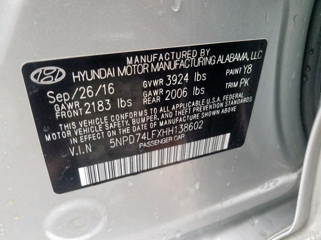 Photo 9 VIN: 5NPD74LFXHH138602 - HYUNDAI ELANTRA SE 