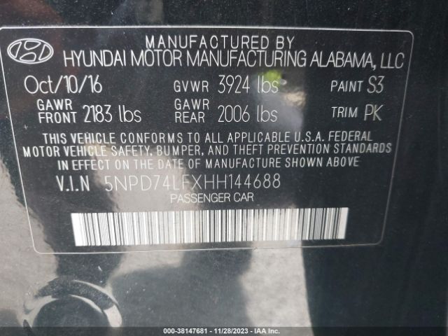 Photo 8 VIN: 5NPD74LFXHH144688 - HYUNDAI ELANTRA 