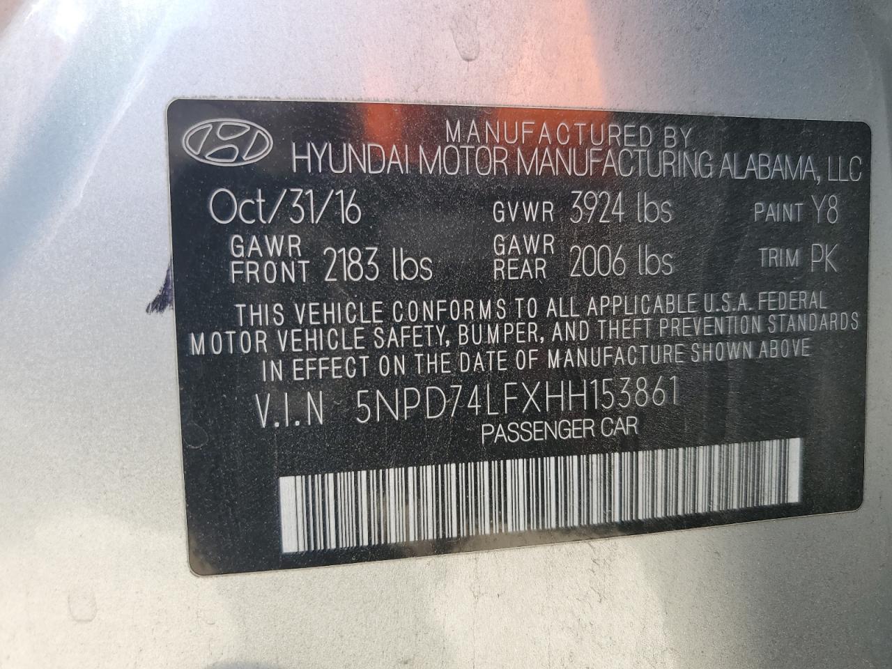 Photo 11 VIN: 5NPD74LFXHH153861 - HYUNDAI ELANTRA 