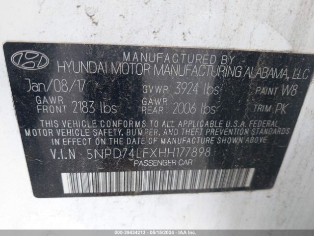 Photo 8 VIN: 5NPD74LFXHH177898 - HYUNDAI ELANTRA 