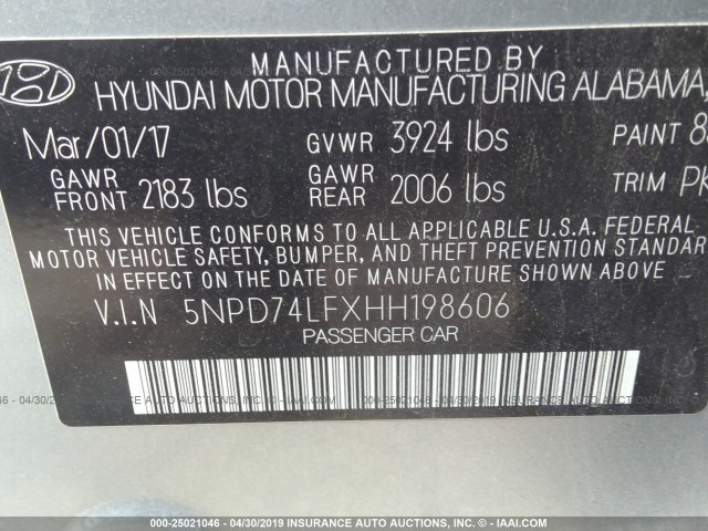 Photo 8 VIN: 5NPD74LFXHH198606 - HYUNDAI ELANTRA 