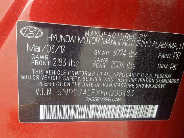 Photo 9 VIN: 5NPD74LFXHH200483 - HYUNDAI ELANTRA SE 