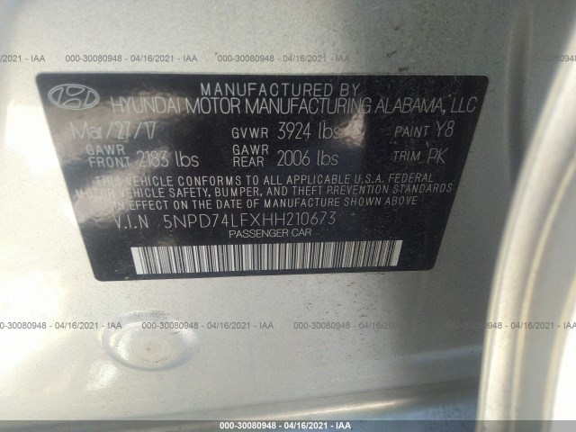 Photo 8 VIN: 5NPD74LFXHH210673 - HYUNDAI ELANTRA 