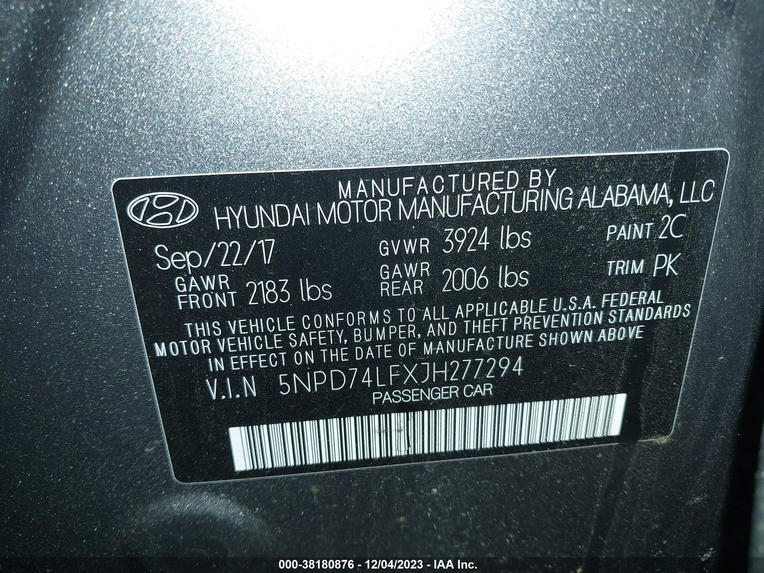 Photo 8 VIN: 5NPD74LFXJH277294 - HYUNDAI ELANTRA 