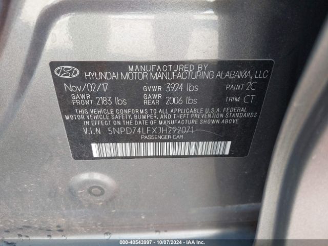 Photo 8 VIN: 5NPD74LFXJH292071 - HYUNDAI ELANTRA 